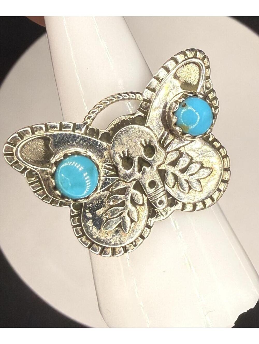 Sterling Silver Butterfly Skull Statement Ring - Size 8